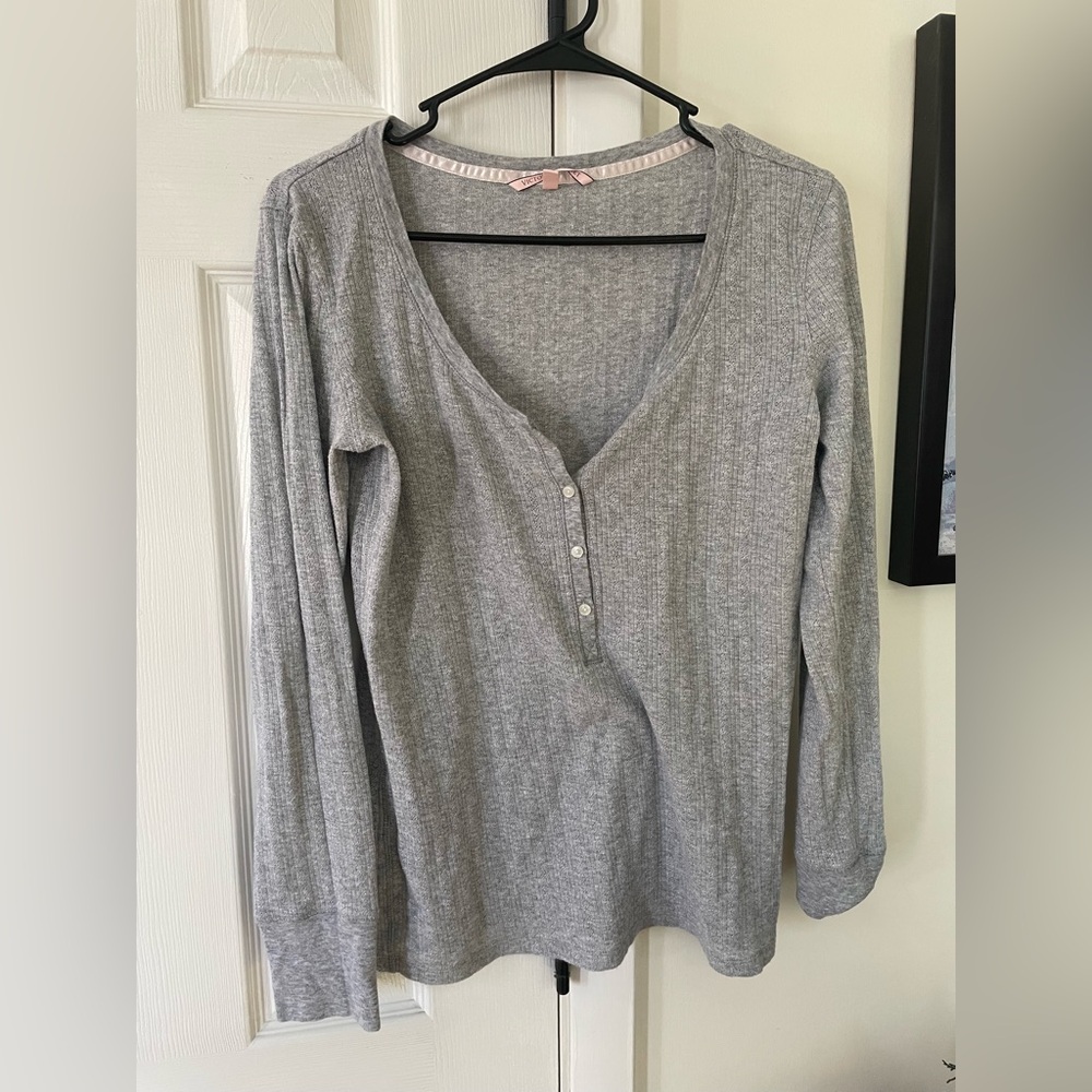 Victoria's Secret Gray Button Down Night/Lounge Shirt L